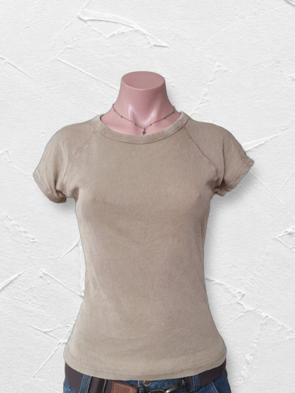 Zara Earthy Brown Ribbed Cap Sleeve Cropped Baby Tee (S)